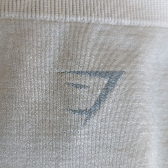 Gymshark Seamless Leggings in Beige / Grey sz M Ribbed Logo Waistband - Picture 8 of 9